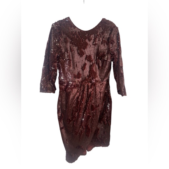 Little Mistress Dark Plum/Burgundy Sequin Long-Sleeve Wrap Dress NWT - Picture 3 of 12